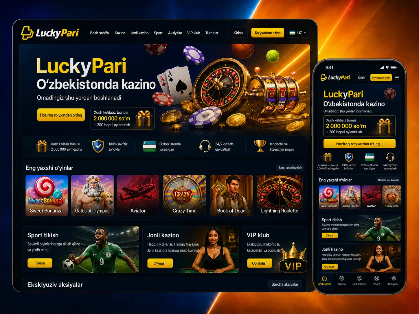 Luckypari O'zbekistonda Qimor O'yinlari Va Sport Garovlari Uchun Tezkor Platformadir.