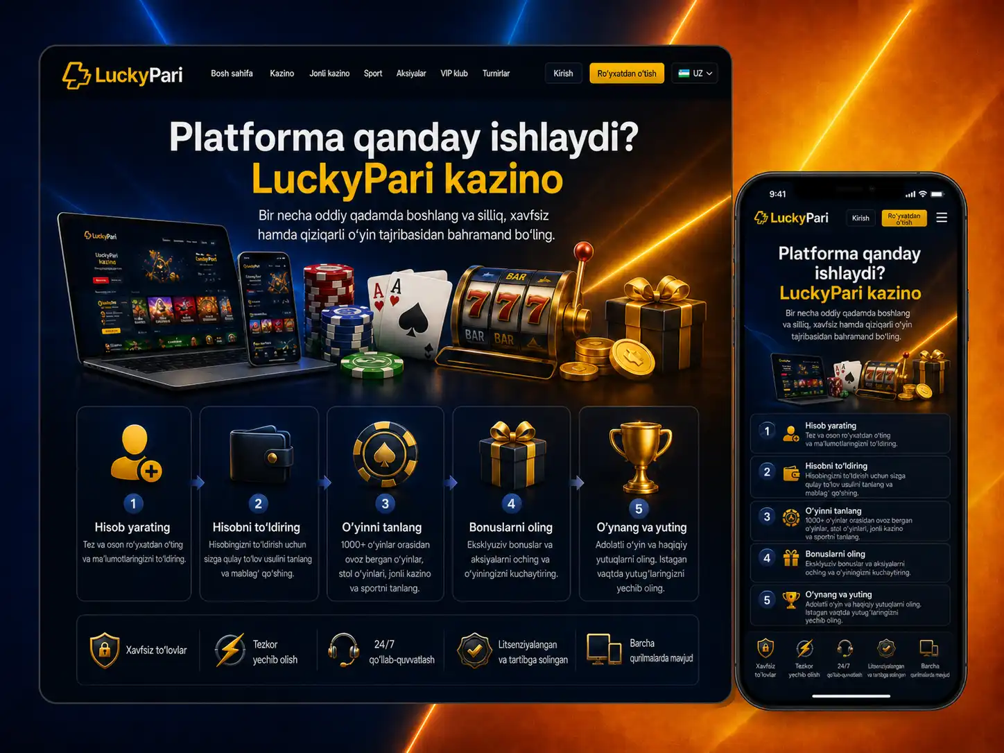 Luckypari Uzbekistan qanday platforma va u nimalarni taklif qiladi